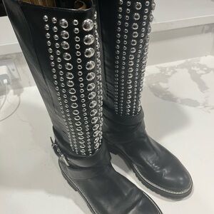 Donna Karan Black Boots with Silver Studs